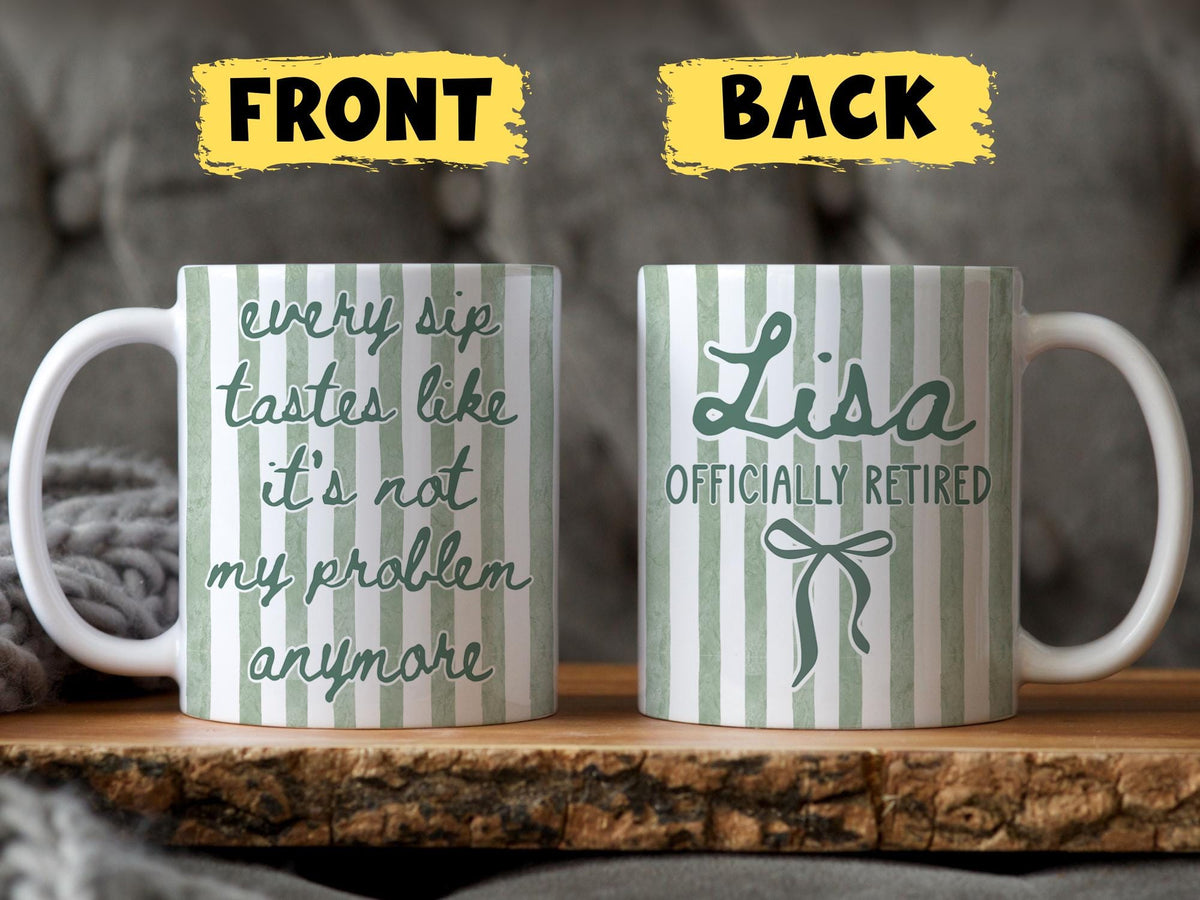 Retirement Striped Coffee Mug, Happy Retirement Cup, Custom Retirement Gift For Boss Coworker Work Friend, Officially Retired Cup For Her