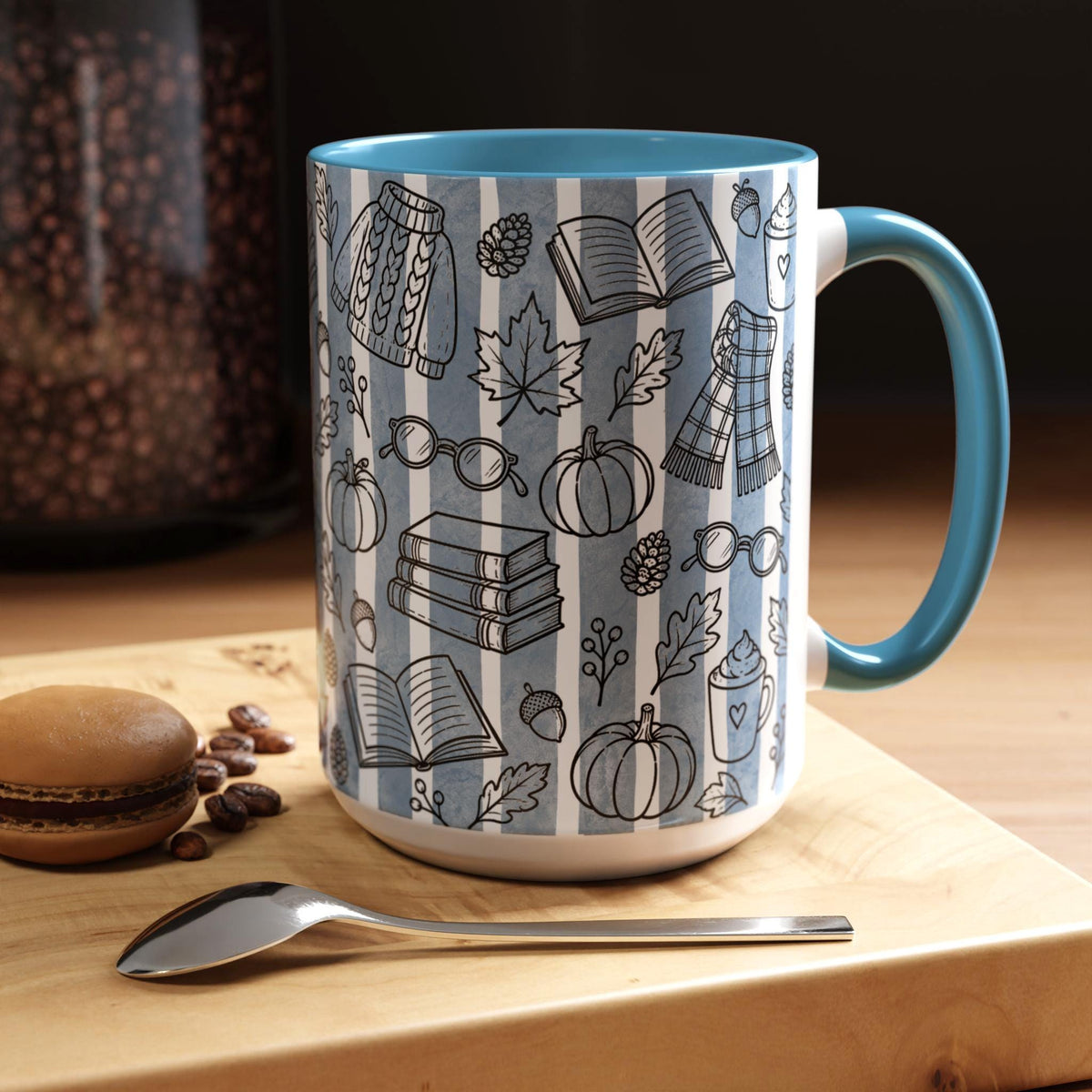 Book Mug, Reading Mug, Bookish Cup, Autumn Book Mug, Pumpkin Book Falls Leaves Mug, Gift for Cozy Autumn Book Lover,  Cozy Reading Cup