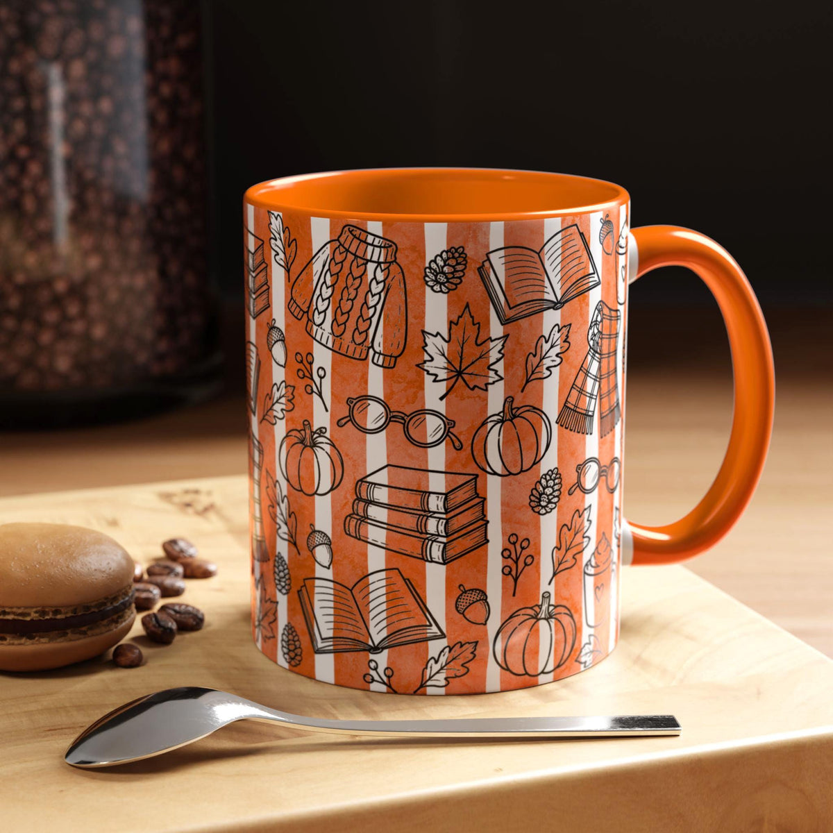 Book Mug, Reading Mug, Bookish Cup, Autumn Book Mug, Pumpkin Book Falls Leaves Mug, Gift for Cozy Autumn Book Lover,  Cozy Reading Cup