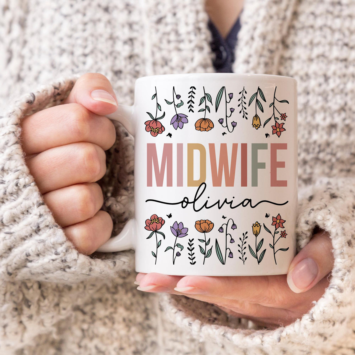 Custom Midwife Mug, Midwife Floral Gift, Midwife Thank you Gift, Midwife Appreciation Present, Labor and Delivery Gift, Home Birth Gift