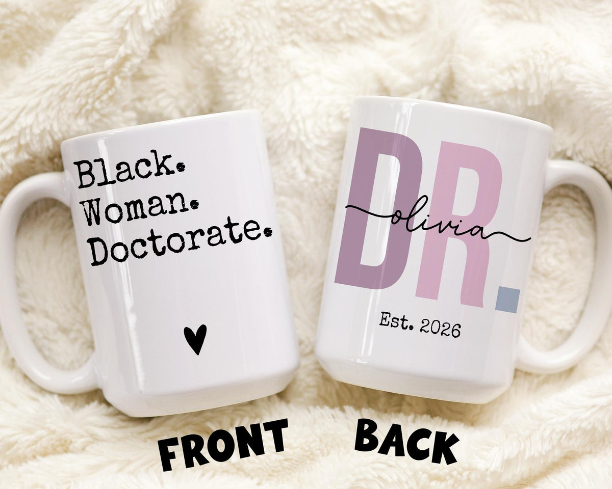 Custom Doctorate gift, Afro woman doctoral, Doctorate graduation gift, PhD graduation mug, Black woman doctorate Mug