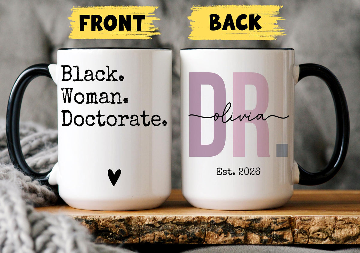 Custom Doctorate gift, Afro woman doctoral, Doctorate graduation gift, PhD graduation mug, Black woman doctorate Mug