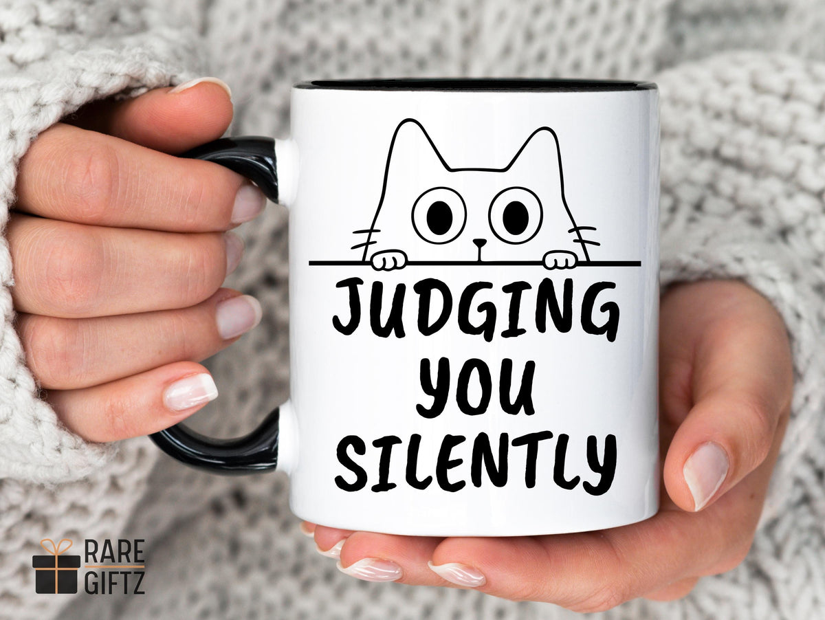 Cat Mug, Funny Cat mom Mug, Gift for Cat owner, Judging you Cat Mug, Mug For Cat Lover, Cat owner mug, funny cat Present
