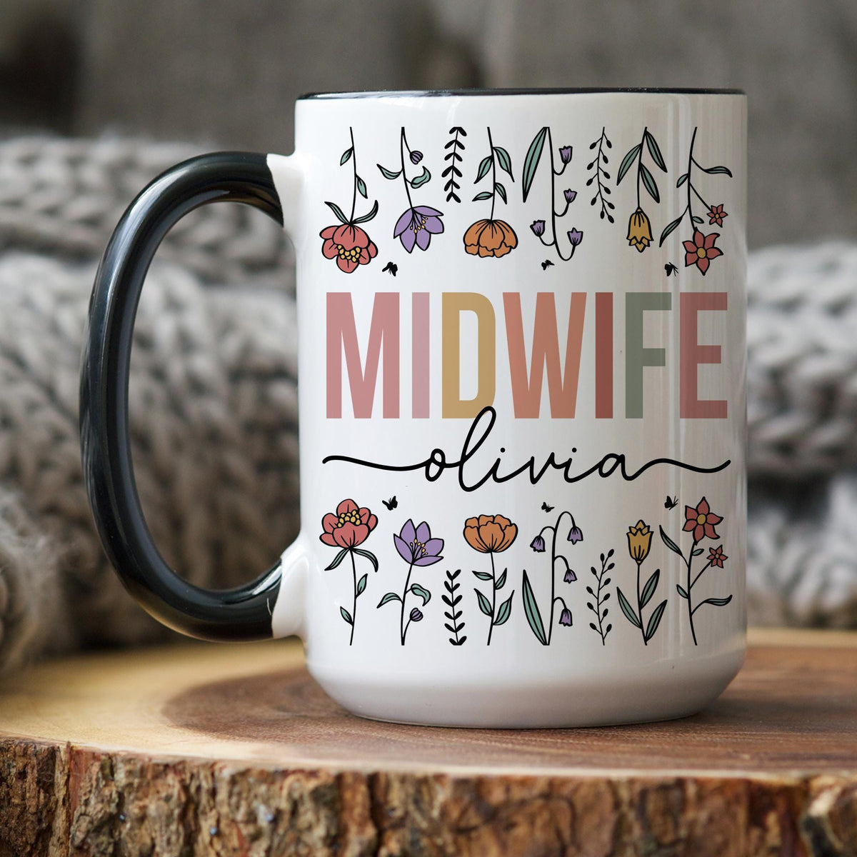 Custom Midwife Mug, Midwife Floral Gift, Midwife Thank you Gift, Midwife Appreciation Present, Labor and Delivery Gift, Home Birth Gift